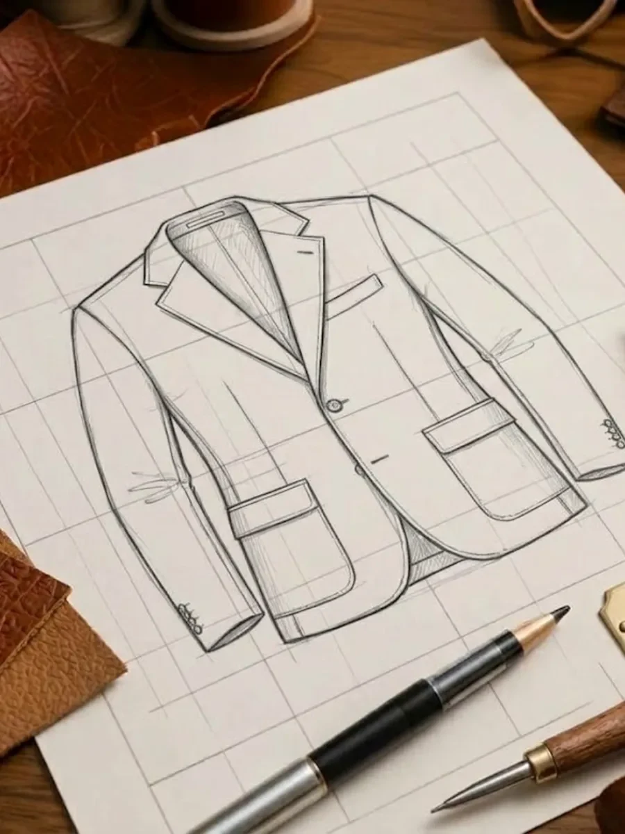 Croquis de pièce homme en cuir sur mesure
