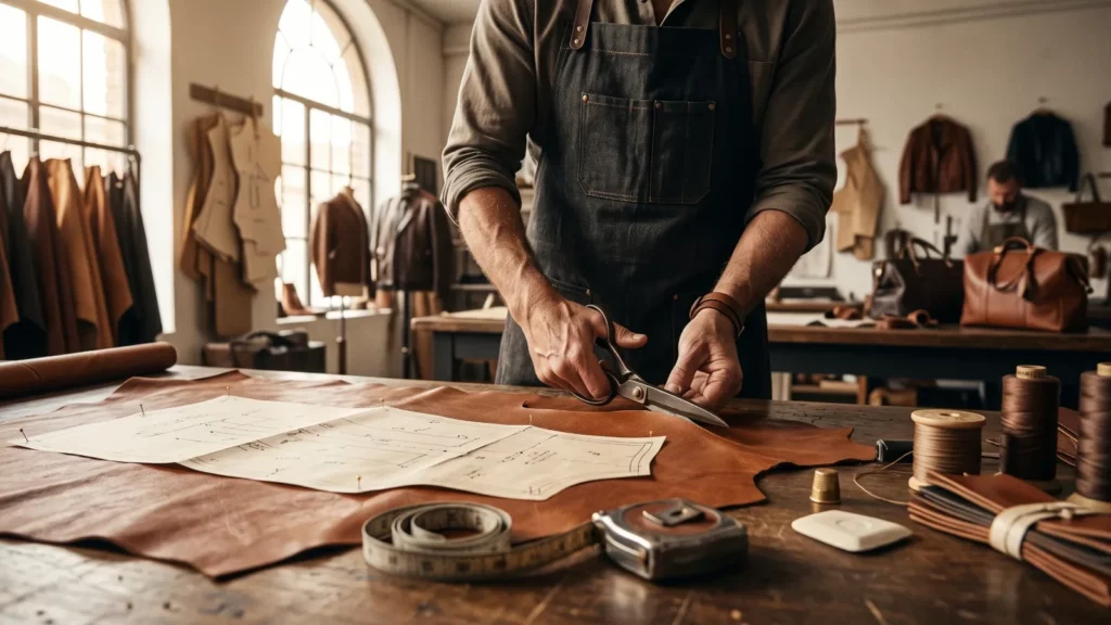 Vêtement en cuir sur mesure ajusté à la silhouette