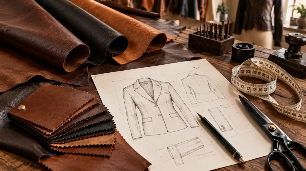 Projet de vêtement en cuir sur mesure préparé avec l’atelier Cuir Élégance